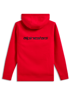 Alpinestars Transverse Hoodie, Rückansicht, Rot, schwarzes Alpinestars-Wortlogo auf dem oberen Rücken, lässiger Kapuzenpullover mit Rippbündchen und Saum