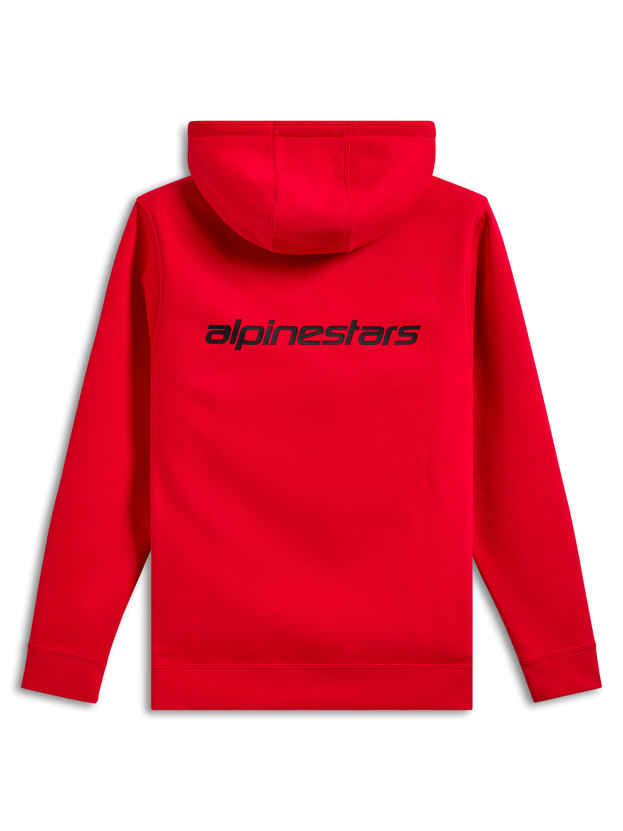 Alpinestars Transverse Hoodie, Rückansicht, Rot, schwarzes Alpinestars-Wortlogo auf dem oberen Rücken, lässiger Kapuzenpullover mit Rippbündchen und Saum