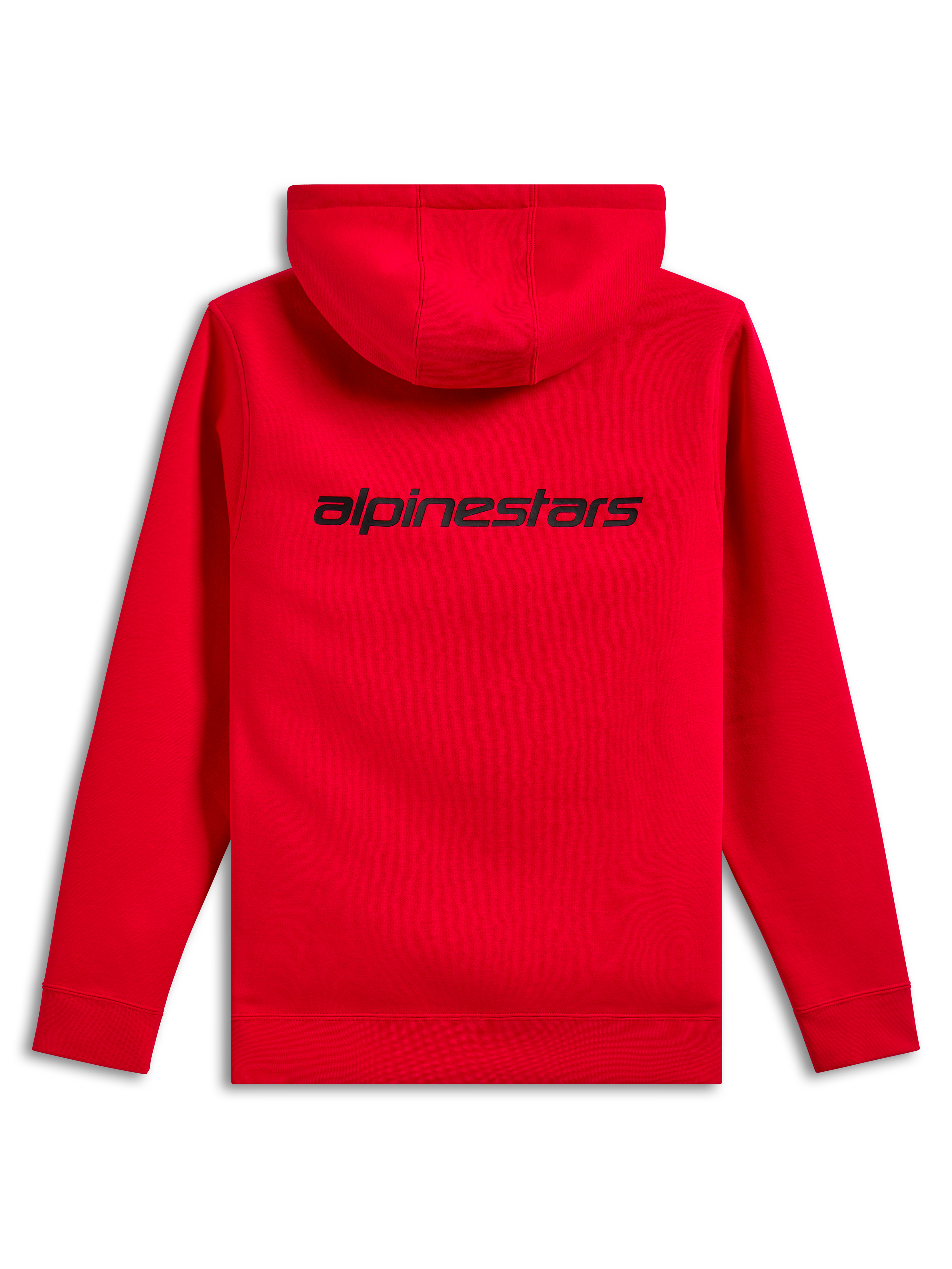Alpinestars Transverse Hoodie, Rückansicht, Rot, schwarzes Alpinestars-Wortlogo auf dem oberen Rücken, lässiger Kapuzenpullover mit Rippbündchen und Saum