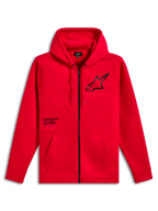 Alpinestars Transverse Hoodie, Fleece-Hoodie mit Front-Reißverschluss, Rot, schwarzes Astars-Logo auf der Brust mit One Goal One Vision Textaufdruck, Kapuze mit Kordelzug, Kängurutaschen, Rippbündchen und Saum, lässige Motorsport-Streetwear