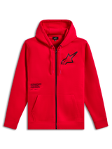 Alpinestars Transverse Hoodie, Fleece-Hoodie mit Front-Reißverschluss, Rot, schwarzes Astars-Logo auf der Brust mit One Goal One Vision Textaufdruck, Kapuze mit Kordelzug, Kängurutaschen, Rippbündchen und Saum, lässige Motorsport-Streetwear