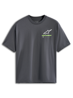 Alpinestars Overhang Oversized CSF Tee, Kurzarm-T-Shirt, Anthrazitgrau, weißes Astars Logo mit lindgrünem Schriftzug, lässige Motorsport-Streetwear