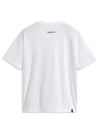 Alpinestars Focused Oversized CSF Tee, Kurzarm-T-Shirt, Weiß, Rückansicht mit kleinem schwarzem Alpinestars Wort-Logo im Nacken und externem Etikett am Saum, lässige Motorsport-Streetwear