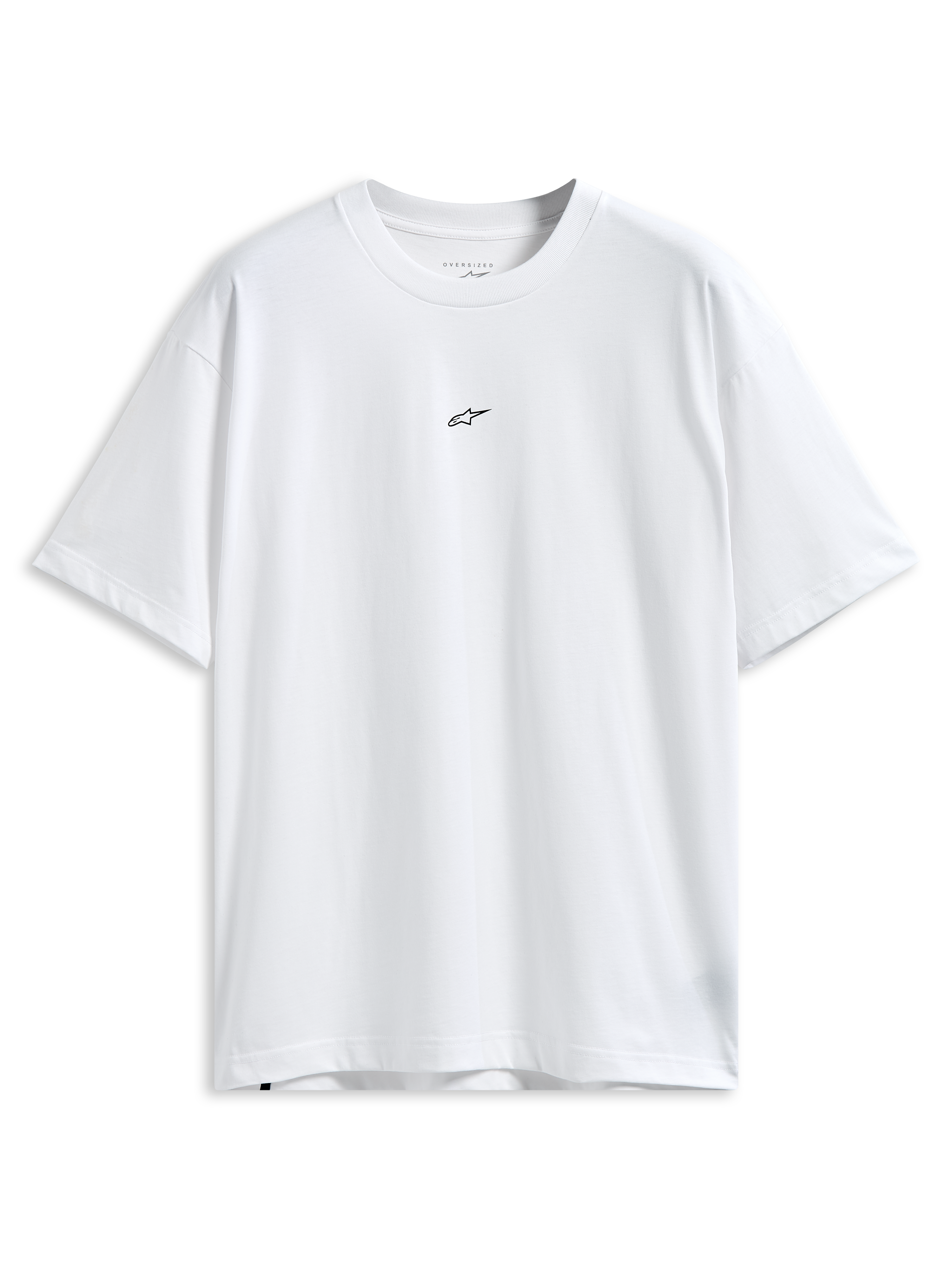 Alpinestars Focused Oversized CSF T-Shirt, Kurzarm-T-Shirt, Weiß, kleines schwarzes Astars-Logo auf der Brust, lockere Oversized-Passform, lässige Motorsport-Streetwear