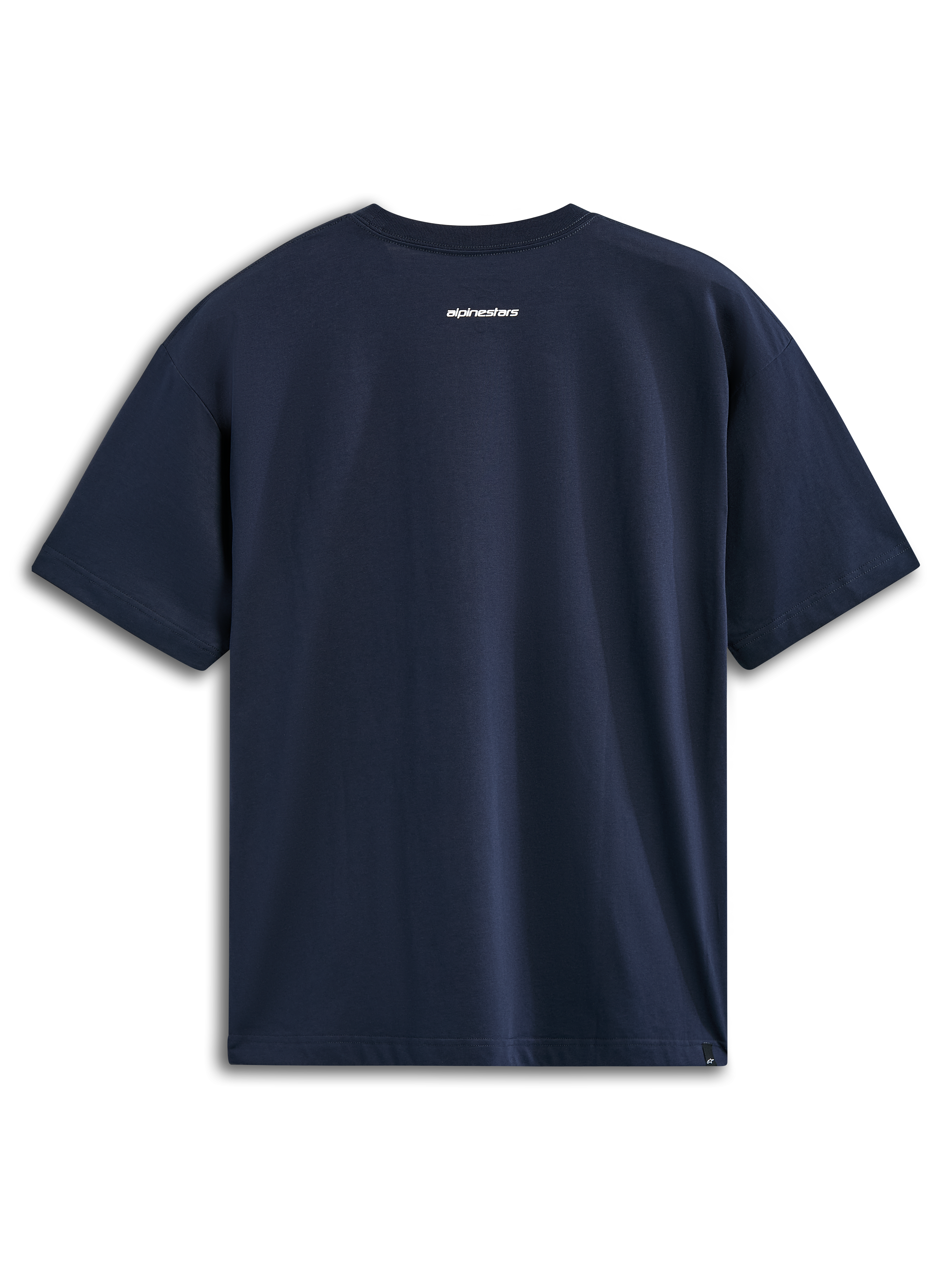 Alpinestars Focused Oversized CSF T-Shirt, Kurzarm-T-Shirt, Navy, Rückansicht mit kleinem weißem Alpinestars-Wortlogo, Lässige Motorsport-Streetwear