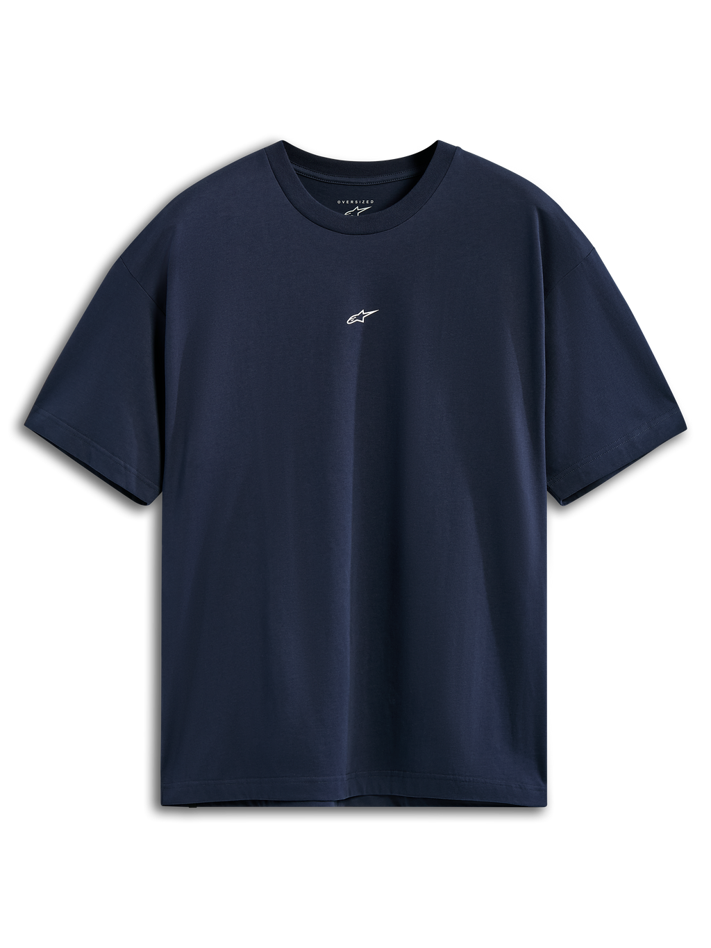 Alpinestars Focused Oversized CSF Tee, Kurzarm-T-Shirt, Dunkelblau, kleines weißes Astars-Logo auf der Brustmitte, lockere Oversized-Passform, Casual Sportswear