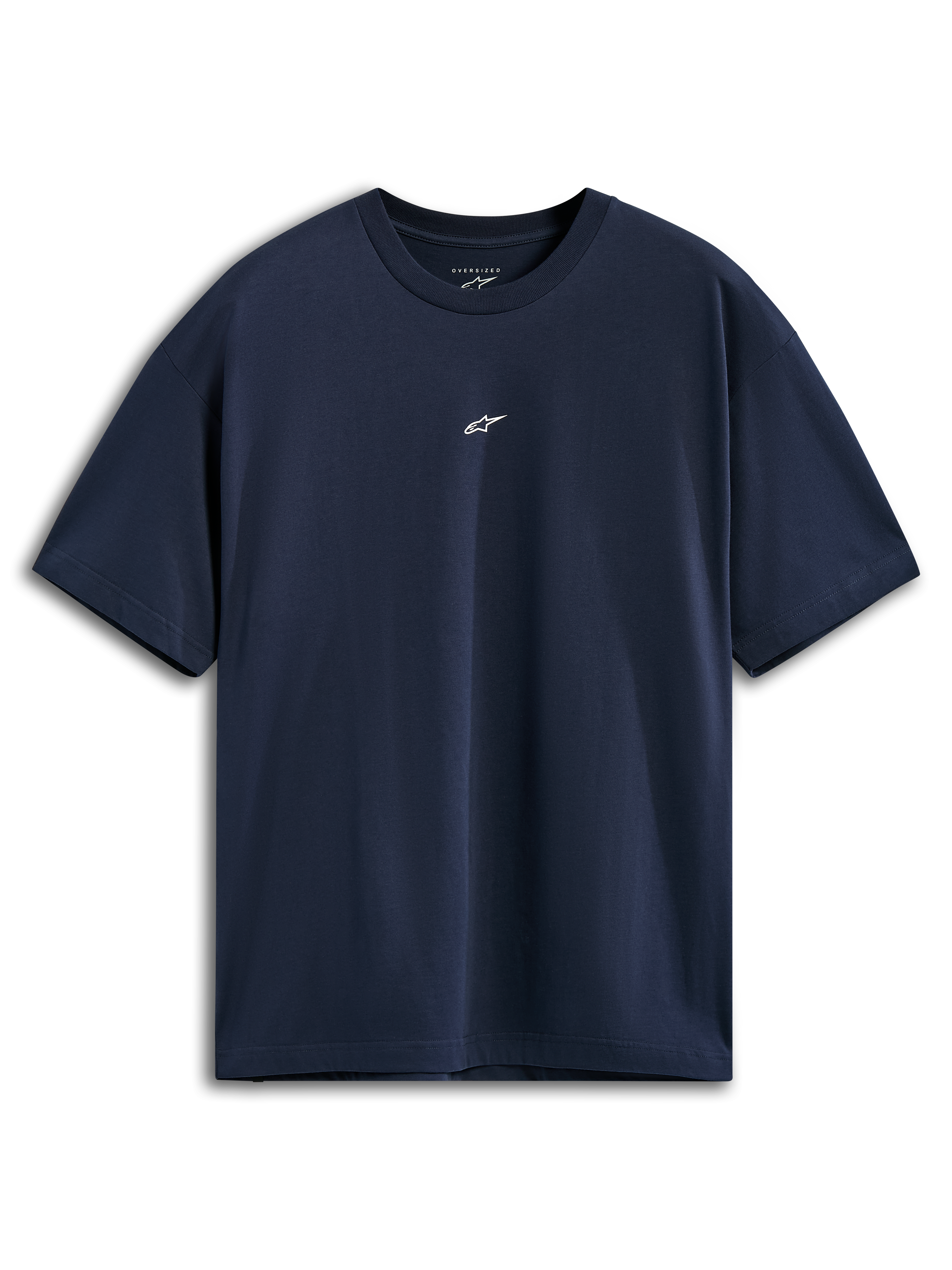 Alpinestars Focused Oversized CSF Tee, Kurzarm-T-Shirt, Dunkelblau, kleines weißes Astars-Logo auf der Brustmitte, lockere Oversized-Passform, Casual Sportswear