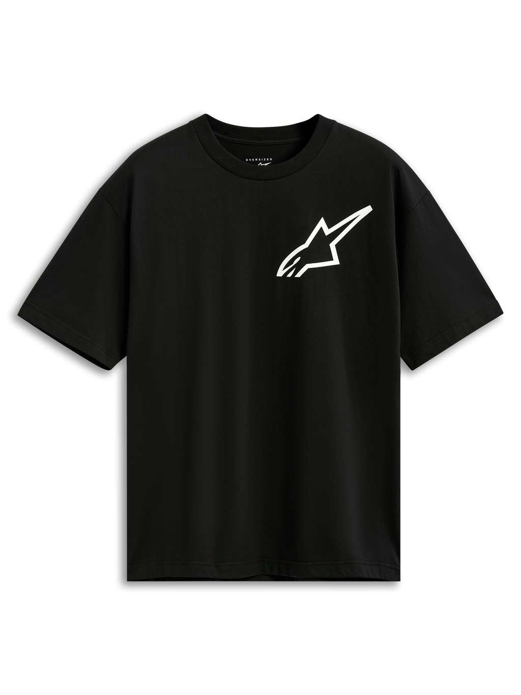 Alpinestars One Oversized CSF Tee, Kurzarm-T-Shirt, Schwarz, weißes Astars-Logo auf der Brust, Oversized-Passform, lässige, vom Motorsport inspirierte Streetwear