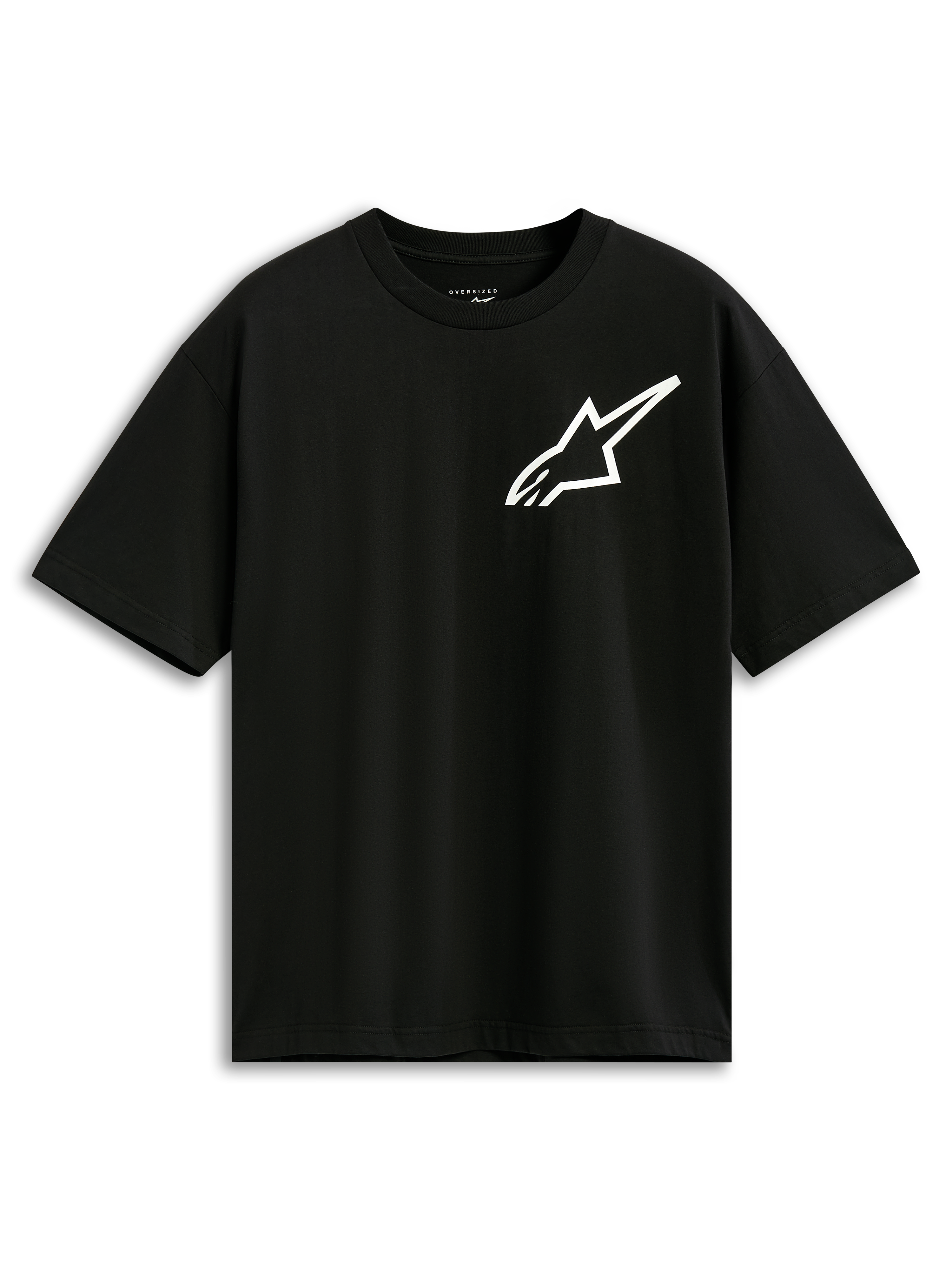 Alpinestars One Oversized CSF Tee, Kurzarm-T-Shirt, Schwarz, weißes Astars-Logo auf der Brust, Oversized-Passform, lässige, vom Motorsport inspirierte Streetwear