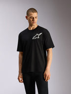 Alpinestars One Oversized CSF Tee, Kurzarm-T-Shirt, Schwarz, weißes Astars-Logo, Oversized-Passform, lässige Sportbekleidung