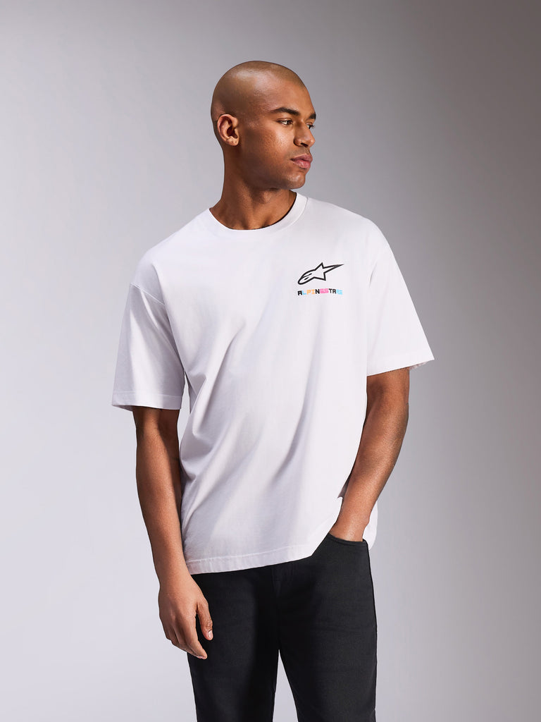 Alpinestars Wild Oversized CSF Tee, Short Sleeve T-Shirt, White, featuring a small multicolor Astars logo on the chest, oversized silhouette, casual motorsport-inspired streetwear