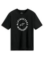 Alpinestars MX CSF Tee, Kurzarm-T-Shirt, Schwarz, weiße kreisförmige Alpinestars Motocross-Grafik, Casual Motorsport Streetwear