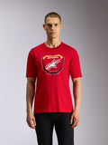 Alpinestars Plate CSF Tee, Kurzarm-T-Shirt, Rot, Astars MX-Plattengrafik auf der Vorderseite mit weißem Stern-Logo und „Racing Ahead“-Schriftzug, lässige Motorsport-Streetwear