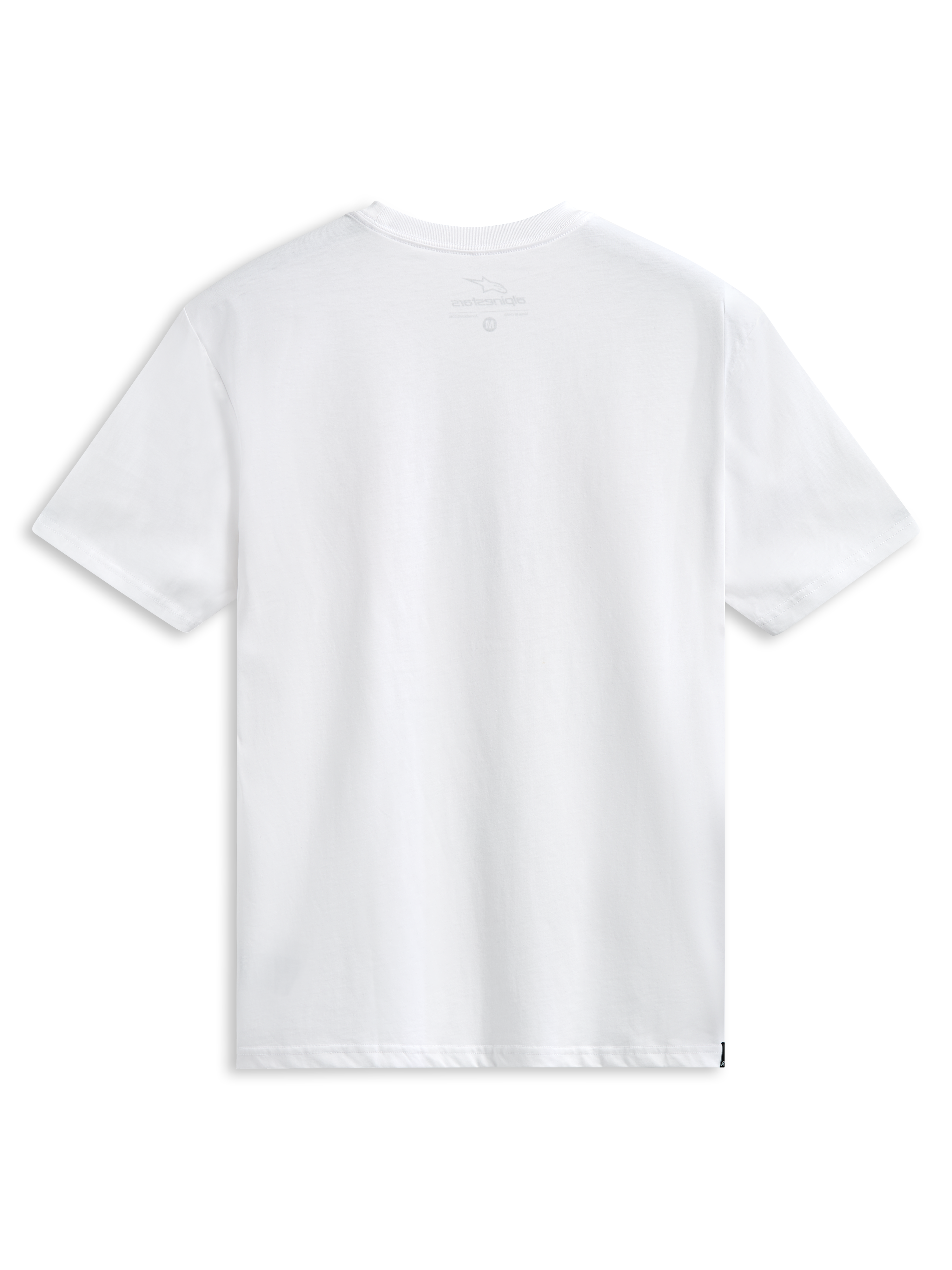Alpinestars Abus CSF T-Shirt, kurzärmeliges T-Shirt, Weiß, gebogenes Alpinestars-Logo mit mehreren gestapelten Logos, lässige Motorsport-Sportbekleidung