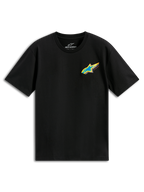 Alpinestars Angler CSF T-Shirt, Kurzärmeliges T-Shirt, Schwarz, lebendiges mehrfarbiges Astars-Logo mit blauem Stern und gelbem Rand auf der Brust, lässige Motorsport-Streetwear