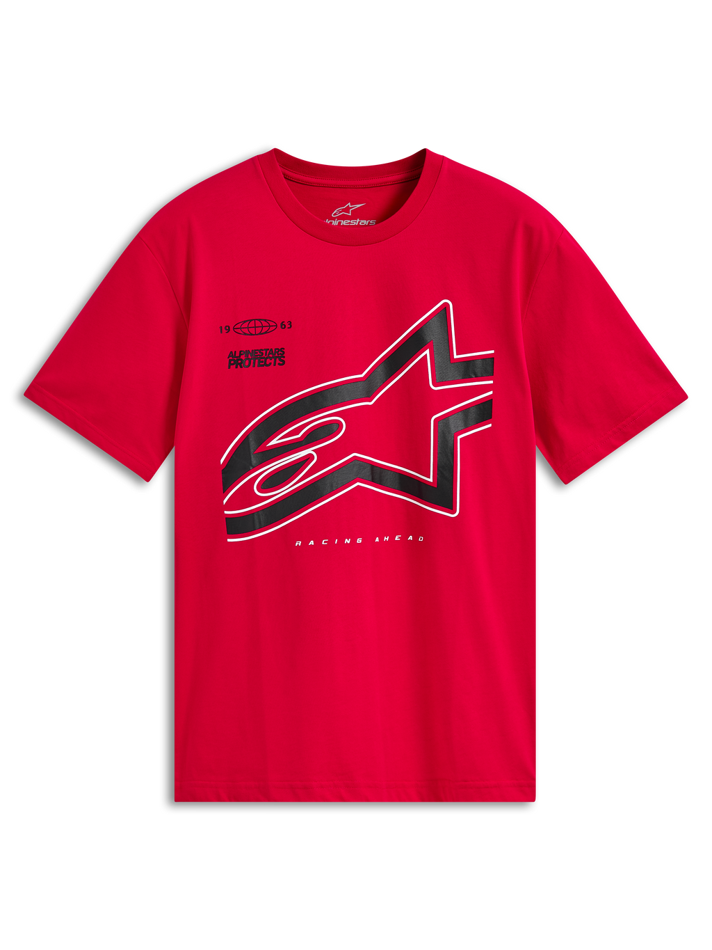 Alpinestars Authority CSF Tee, Kurzarm-T-Shirt, Rot, großes schwarzes beschnittenes Astars-Logo mit weißem Umriss, lässige Motorsport-Sportbekleidung