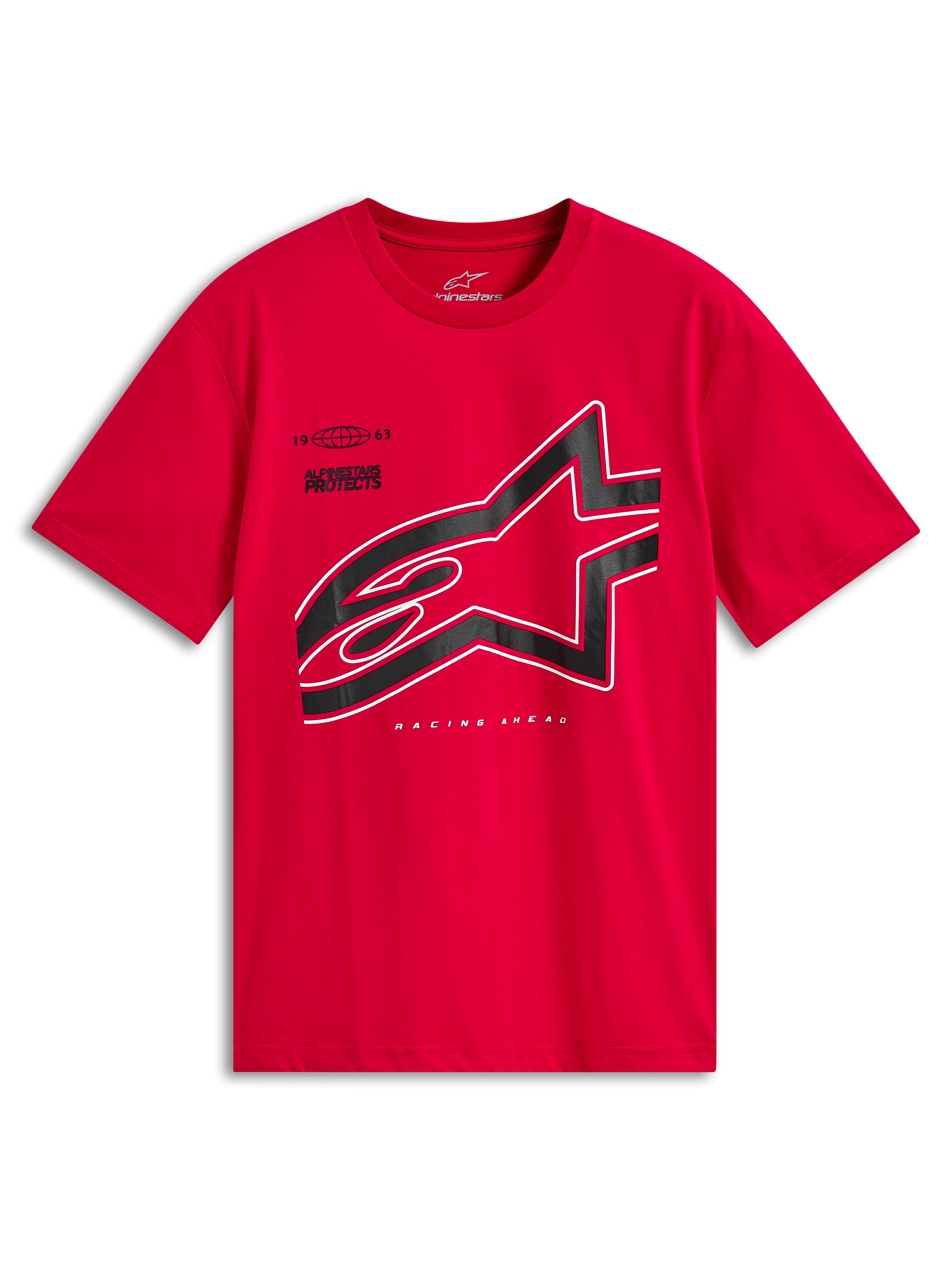 Alpinestars Authority CSF Tee, Short Sleeve T-Shirt, Red, Large Black Cropped Astars Logo with White Outline, Casual Motorsport Sportswear