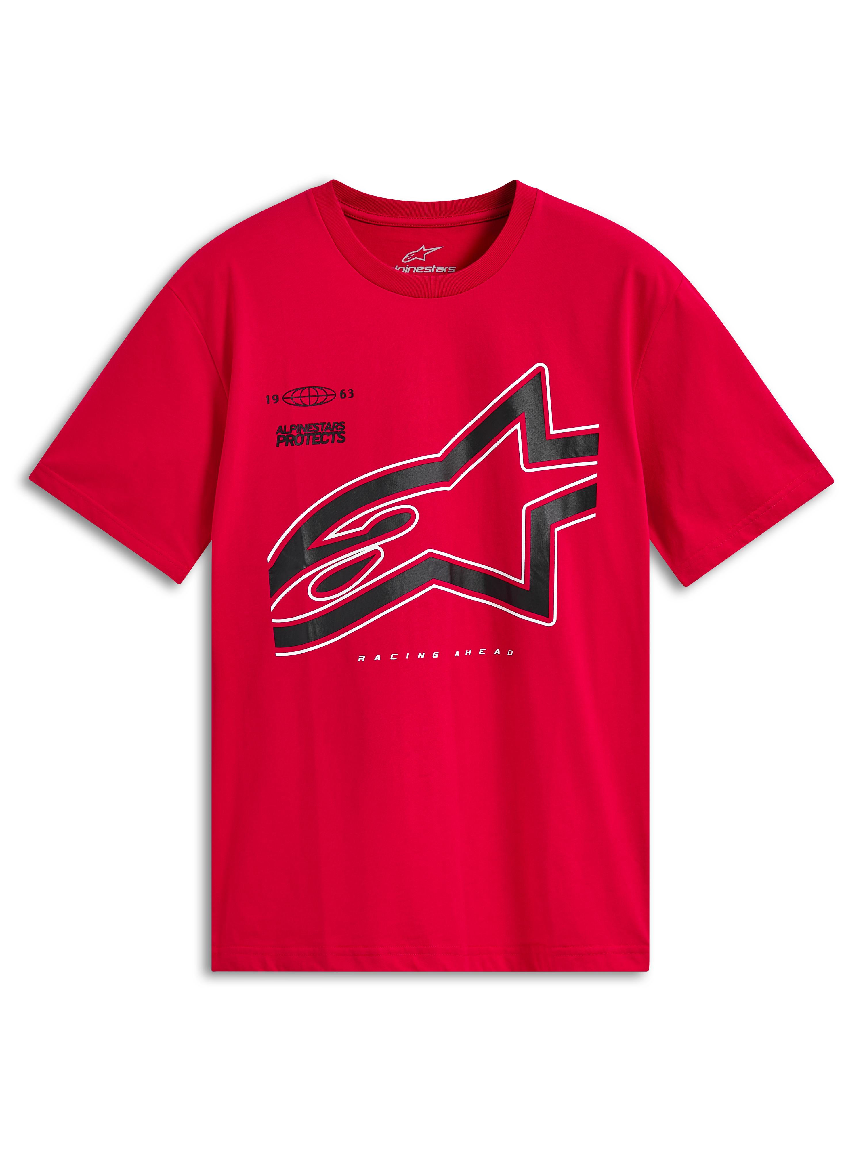 Alpinestars Authority CSF Tee, Kurzarm-T-Shirt, Rot, großes schwarzes beschnittenes Astars-Logo mit weißem Umriss, lässige Motorsport-Sportbekleidung