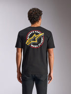 Alpinestars Aorbit CSF Tee, Kurzarm-T-Shirt, Schwarz, „Always Fast Made to Last“-Grafik mit gelbem Stern-Logo auf dem Rücken, lässige Motorsport-Streetwear