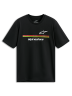 Alpinestars Lanes CSF Tee, Kurzarm-T-Shirt, Schwarz, weiße Astars- und Alpinestars-Logos mit roten und gelben Streifen, lässige Motorsport-Streetwear