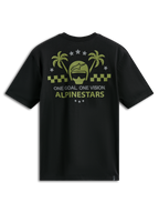 Alpinestars Order CSF T-Shirt, Kurzarm-T-Shirt, Schwarz, olivgrüne und graue Grafik mit Helm und Palmen, „One Goal One Vision“-Schriftzug, lässige Motorsport-Sportbekleidung