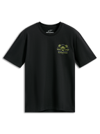 Alpinestars Order CSF T-Shirt, Kurzarm-Shirt, Schwarz, gelbe und grüne Brustgrafik mit Helm und Palmen, „One Goal One Vision“-Schriftzug, lässige Motorsport-Streetwear