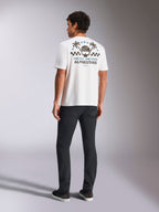 Alpinestars Order CSF Tee, Kurzarm-T-Shirt, Weiß, Rückansicht mit Palmen- und Helm-Grafik, Slogan „One Goal One Vision“, lässige Motorsport-Streetwear