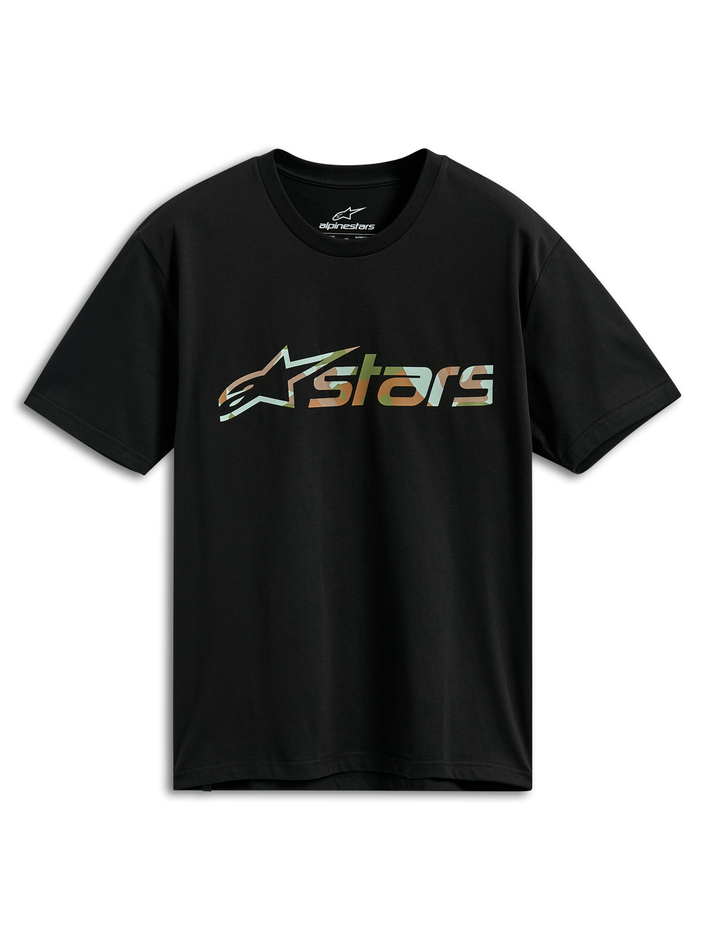 Alpinestars Verdure Camo CSF T-Shirt, kurzärmeliges T-Shirt, Schwarz, Astars-Logo mit Camo-Füllung, lässige Motorsport-Streetwear