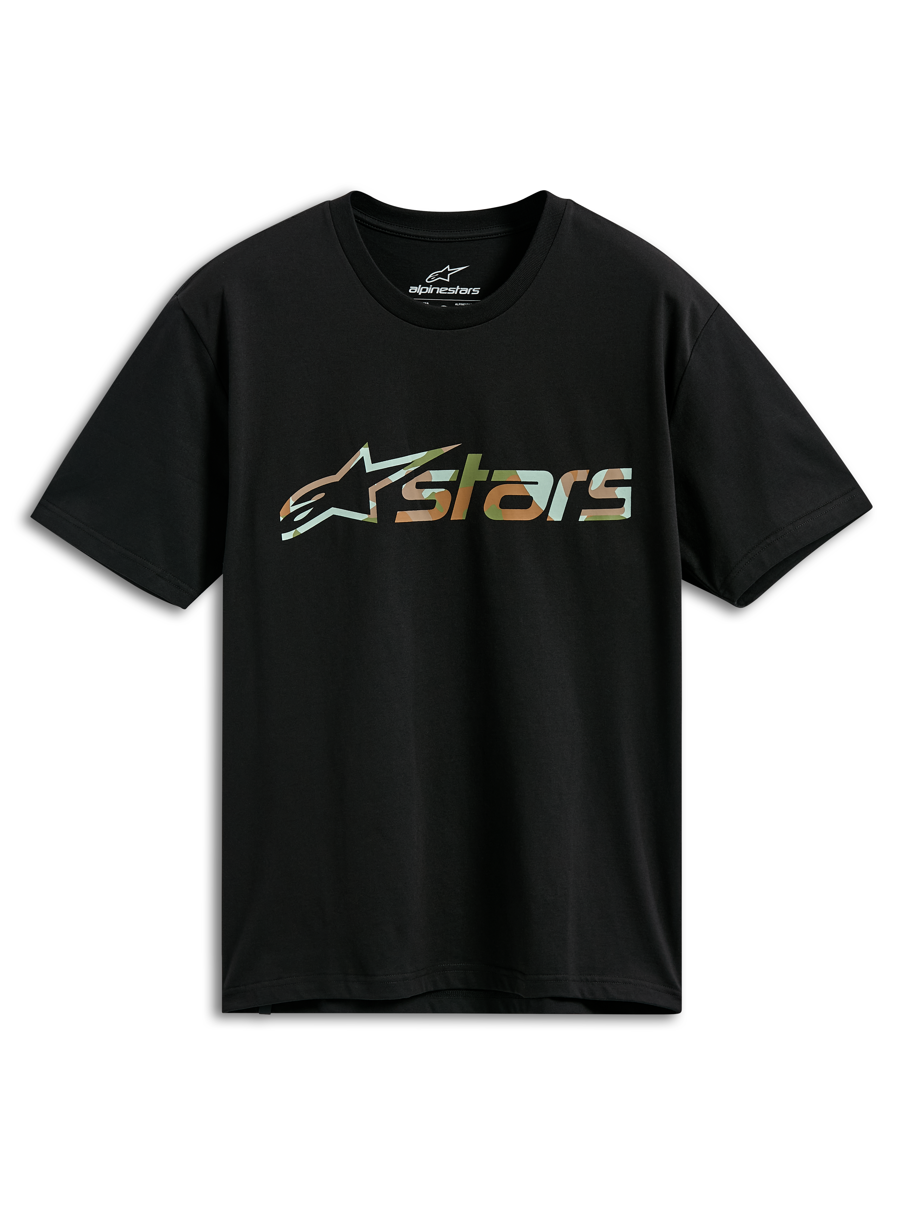 Alpinestars Verdure Camo CSF T-Shirt, kurzärmeliges T-Shirt, Schwarz, Astars-Logo mit Camo-Füllung, lässige Motorsport-Streetwear