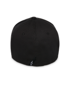Alpinestars Instinct Hat, Schwarz, Rückansicht mit strukturierter Krone und Flex-Back-Design, kleines schwarzes Etikett mit weißem Astars-Logo, strapazierfähiges Twill-Gewebe, lässige, vom Motorsport inspirierte Kopfbedeckung