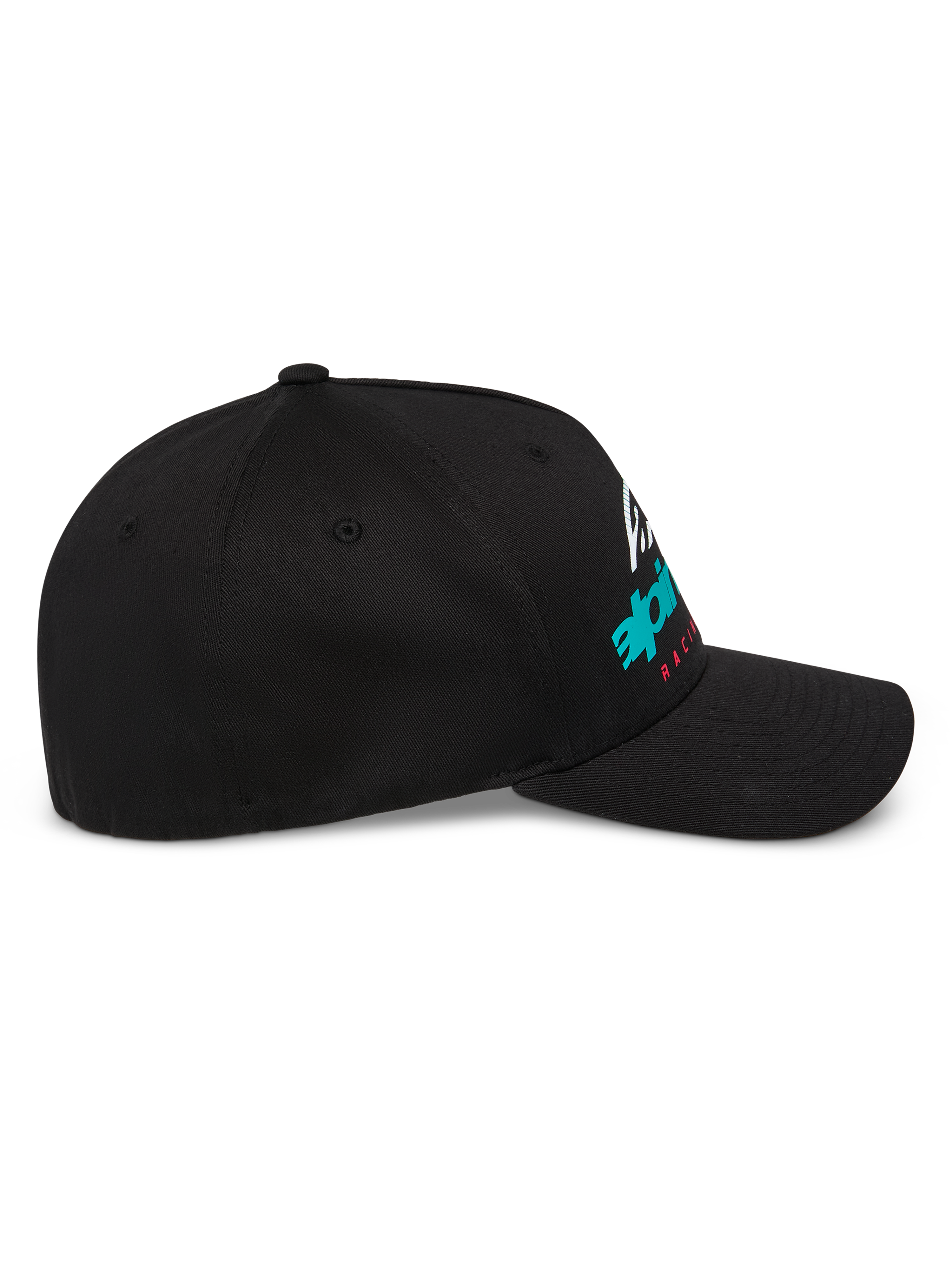 Alpinestars Instinct Kappe, strukturierte Baseball-Kappe, Schwarz, Seitenprofil mit gebogenem Schirm und Astars-Logo-Print mit Farbverlauf, lässige Motorsport-Streetwear