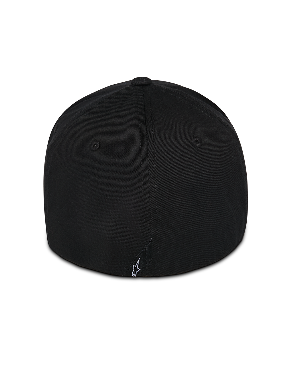 Alpinestars Pivot Kappe, schwarze Flex-Back-Kappe, Rückansicht mit einem kleinen weiß bestickten Astars-Logo, Twill-Konstruktion, lässige Motorsportbekleidung