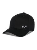 Alpinestars Pivot Hat, schwarze Sportswear-Kappe, mit gebogenem Schirm und strukturierter Krone, kleiner weißer Astars-Logo-Patch an der Seite, lässiges, vom Motorsport inspiriertes Design