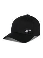 Alpinestars Pivot Hat, schwarze Sportswear-Kappe, mit gebogenem Schirm und strukturierter Krone, kleiner weißer Astars-Logo-Patch an der Seite, lässiges, vom Motorsport inspiriertes Design