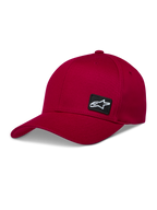 Alpinestars Pivot Kappe, Sportswear Baseball-Kappe in Dunkelrot mit gebogenem Schirm und Astars Logo-Patch.