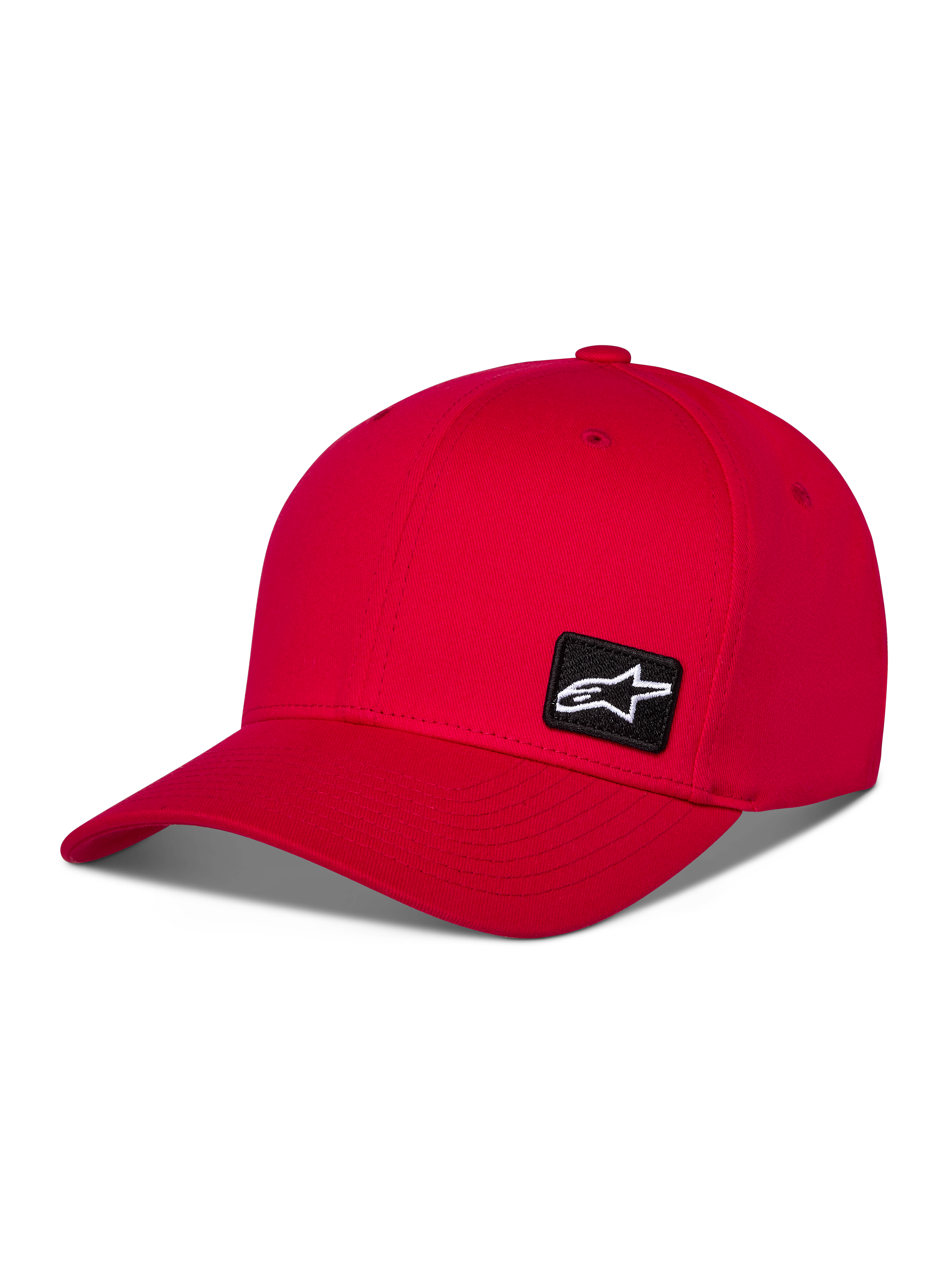 Alpinestars Pivot Kappe, rote Sportswear Baseball-Kappe, gebogener Schirm mit strukturierter Krone, kleiner schwarzer Astars-Logo-Stickaufnäher an der Seite, lässiges Motorsport-Design