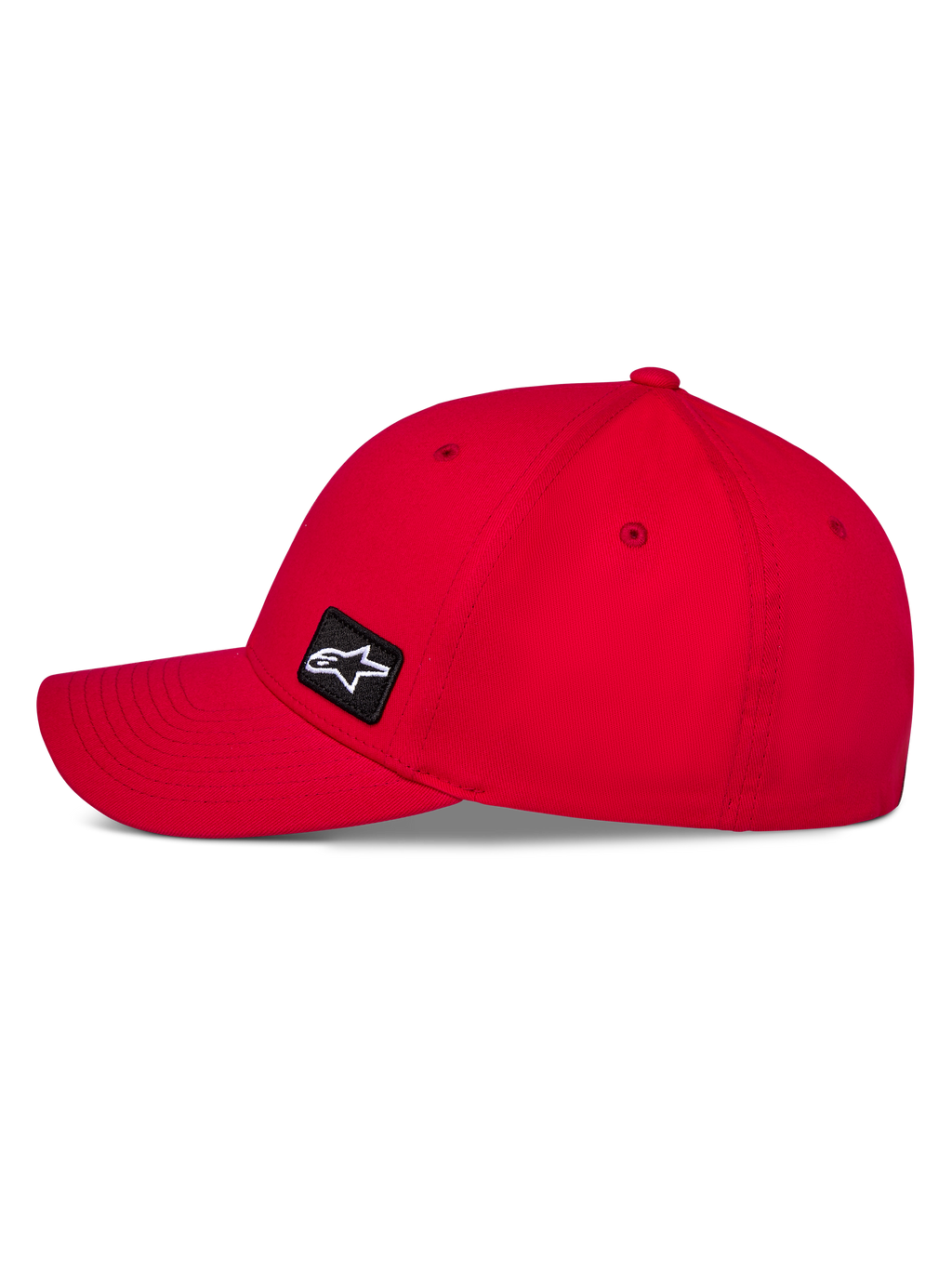 Alpinestars Pivot Kappe, rote Sportswear-Kappe, Seitenprofil mit gebogenem Schirm und strukturierter Krone, kleiner schwarzer bestickter Astars-Logo-Patch, strapazierfähiges Twill-Gewebe, lässiges Motorsport-Design