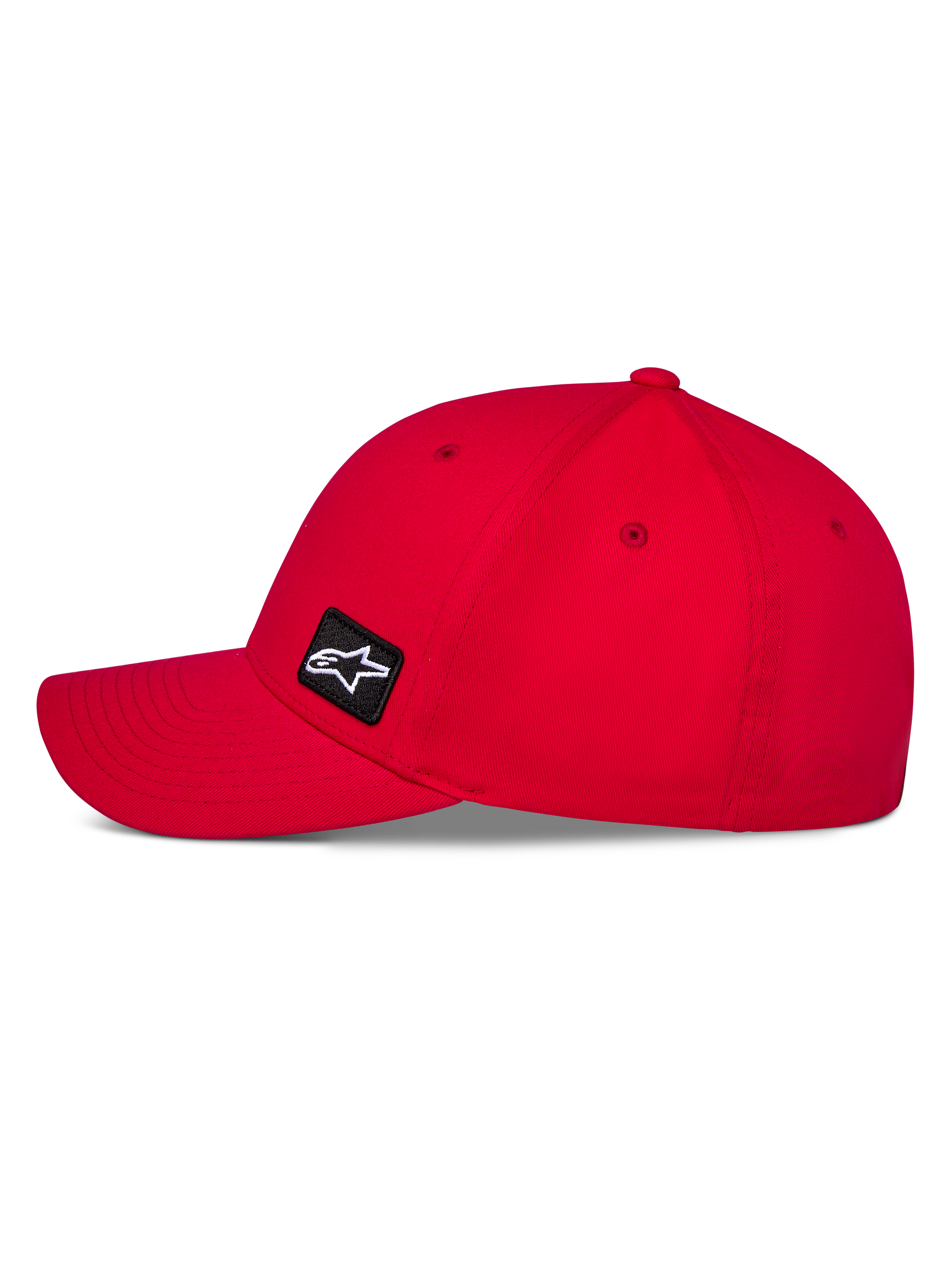 Alpinestars Pivot Kappe, rote Sportswear-Kappe, Seitenprofil mit gebogenem Schirm und strukturierter Krone, kleiner schwarzer bestickter Astars-Logo-Patch, strapazierfähiges Twill-Gewebe, lässiges Motorsport-Design