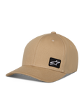 Alpinestars Pivot Kappe, Freizeit-Baseballkappe, Khaki Sand, gebogener Schirm mit strukturierter Krone, kleiner schwarzer quadratischer Patch mit weißem Astars-Logo, Baumwoll-Twill Sportbekleidung