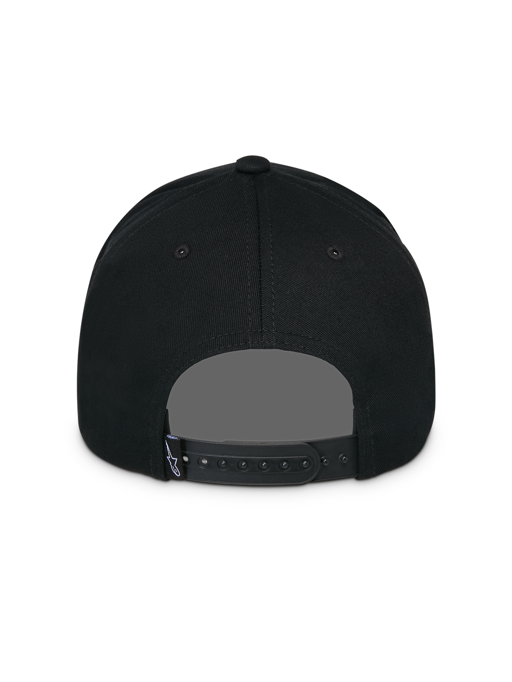 Alpinestars Lucid Snapback Kappe, Schwarz, Rückansicht, mit verstellbarem Snapback-Verschluss und kleinem Astars-Logo-Etikett, strukturierte Krone, lässige vom Motorsport inspirierte Kopfbedeckung