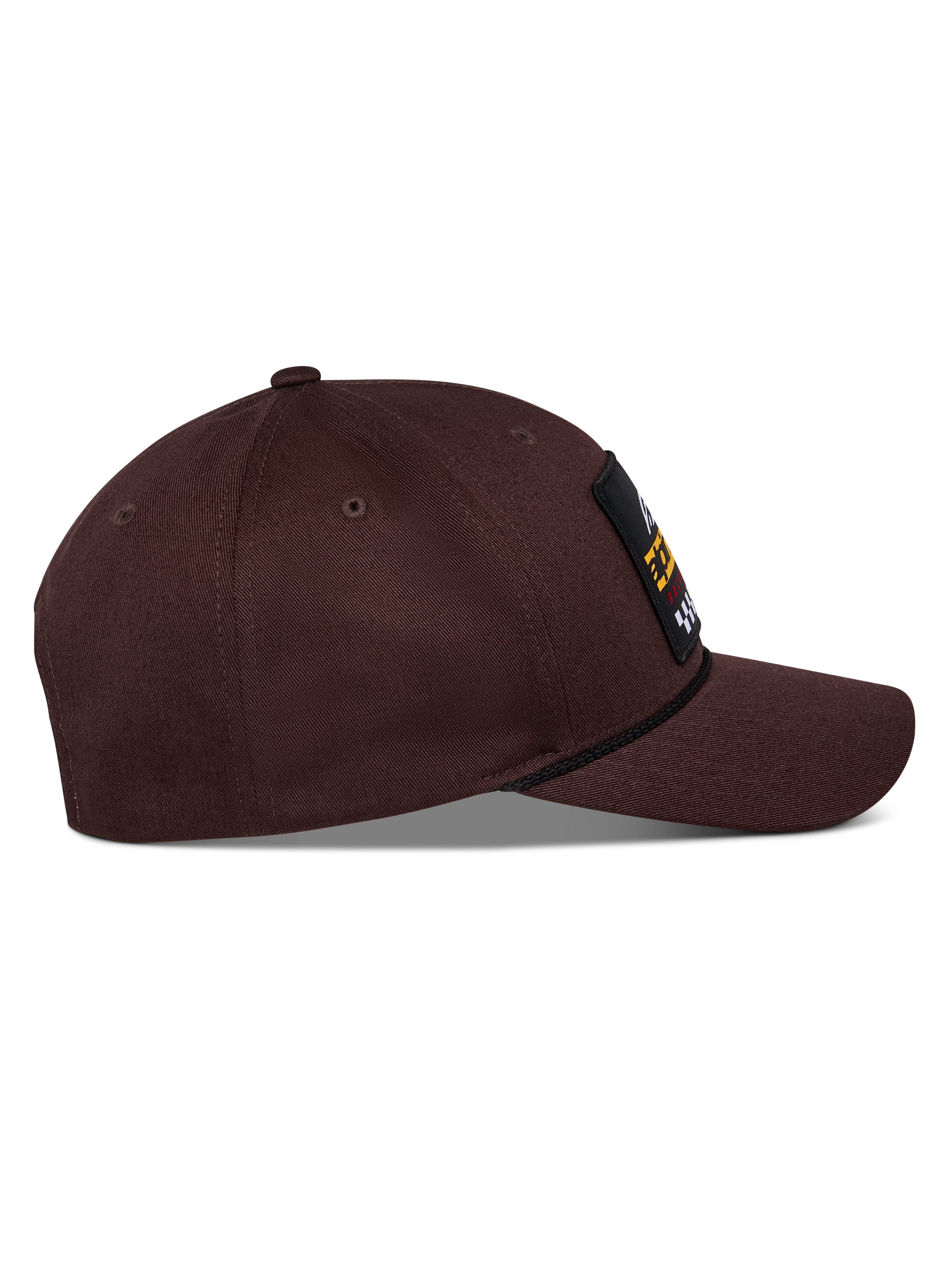 Alpinestars Matrix Snapback Mütze, Dunkelbraun, Seitenansicht mit gebogenem Schirm, strukturierter Krone und Logo-Patch auf der Vorderseite mit Kordel-Detail, lässige, vom Motorsport inspirierte Kopfbedeckung