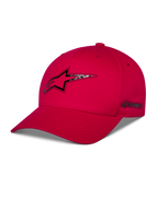 Alpinestars Carbon Fiber Snapback Kappe, Rot, Astars-Logo auf der Vorderseite und seitliches Wortlogo im Carbonfaser-Look Heat-Transfer-Druck, gebogener Schirm und strukturierte Krone, lässige Motorsport-Streetwear