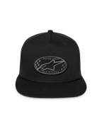 Alpinestars Contender Trucker Hat, Schwarz, Strukturierte Snapback-Kappe mit flachem Schirm, Vorderer ovaler Astars-Logo-Patch mit Schachbrett-Stickerei, Mesh-Rückseite, Lässige Sportbekleidung-Kopfbedeckung
