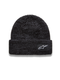 Alpinestars Unload Rib Cuff Mütze, dunkelgrau melierte Sportswear-Strickmütze mit Umschlag und weißem Astar Logo-Patch.
