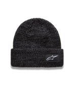 Alpinestars Unload Rib Cuff Mütze, dunkelgrau melierte Sportswear-Strickmütze mit Umschlag und weißem Astar Logo-Patch.