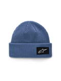 Alpinestars Unload Rib Cuff Beanie, Blau, Strickjersey-Stichkonstruktion, flache Passform mit umgeschlagenem Saum, schwarzer gewebter Aufnäher mit weißem Astars-Logo, lässige Sportbekleidung