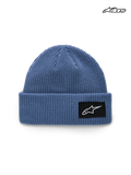 Alpinestars Unload Rib Cuff Mütze, blaue Sportswear-Mütze mit Umschlag und gewebtem Astars Logo-Aufnäher, Strickkonstruktion aus Acryl