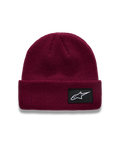 Alpinestars Unload Rib Cuff Mütze in Beerenrot, mit Strickjersey-Stich und schwarzem Astars-Logo-Abzeichen.