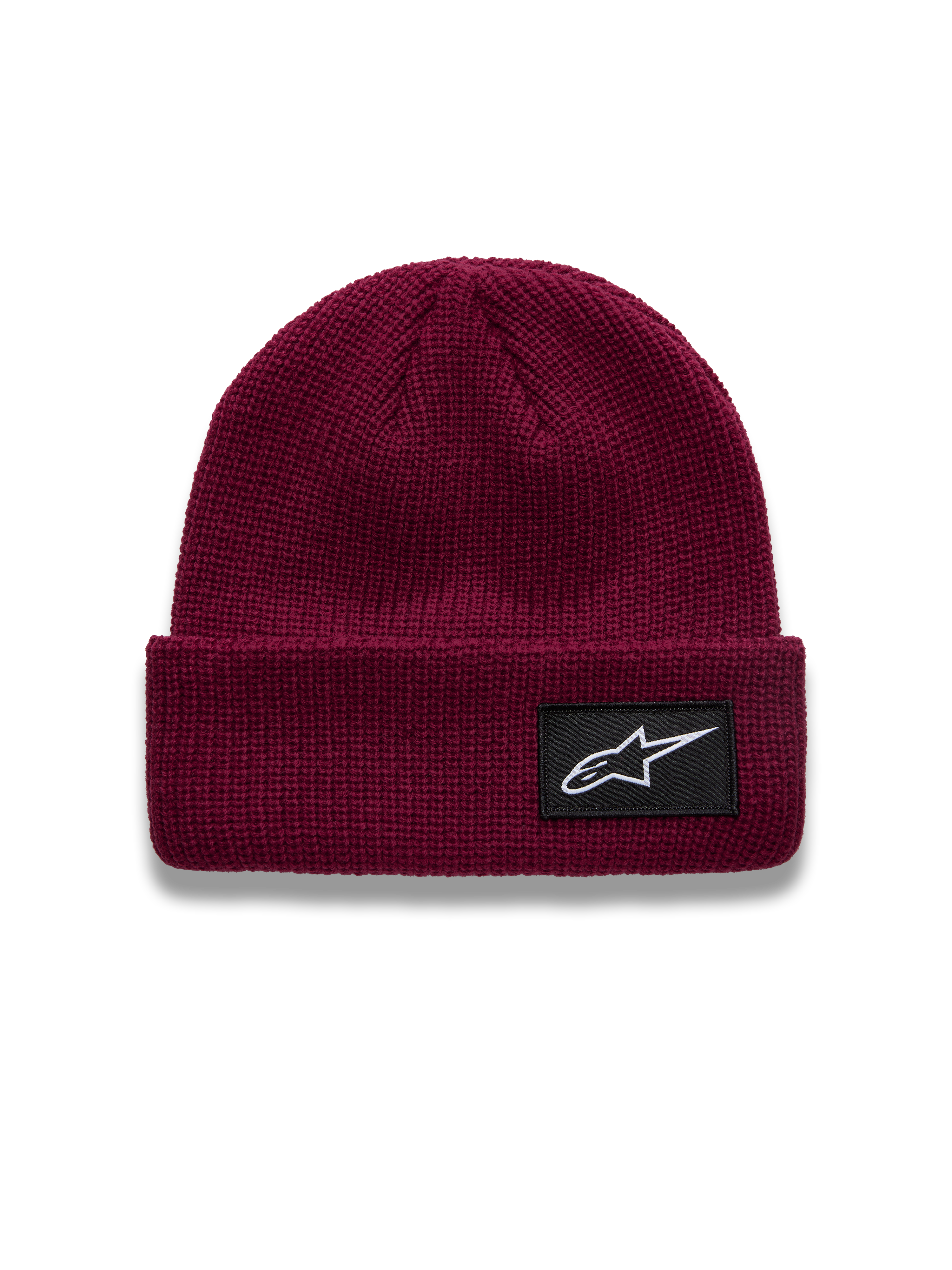 Alpinestars Unload Rib Cuff Mütze in Beerenrot, mit Strickjersey-Stich und schwarzem Astars-Logo-Abzeichen.