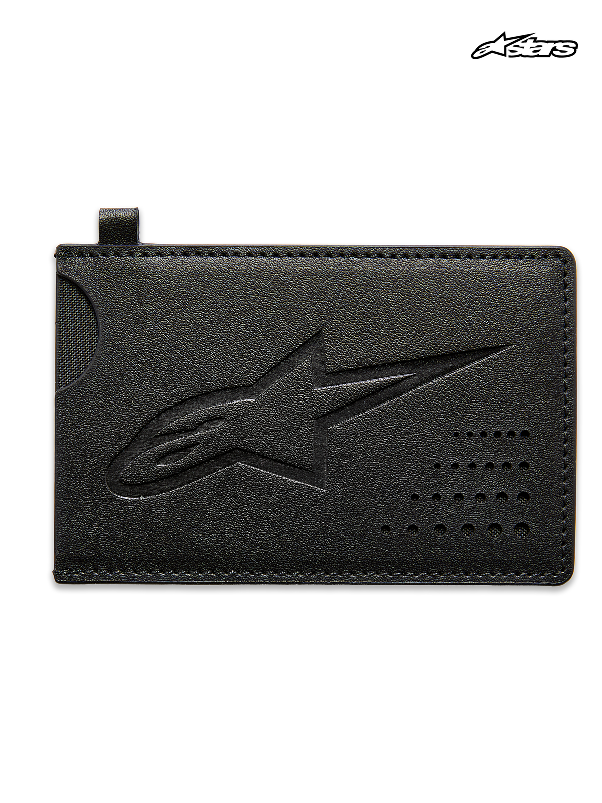 Alpinestars Ageless Kreditkartenhalter, unisex Sportswear-Kartenetui aus schwarzem Spaltleder mit geprägtem Astars-Logo und Kerbtasche